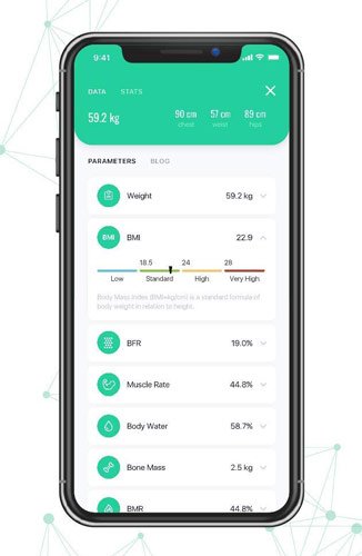 Analyseur de composition corporelle appli FitTrack